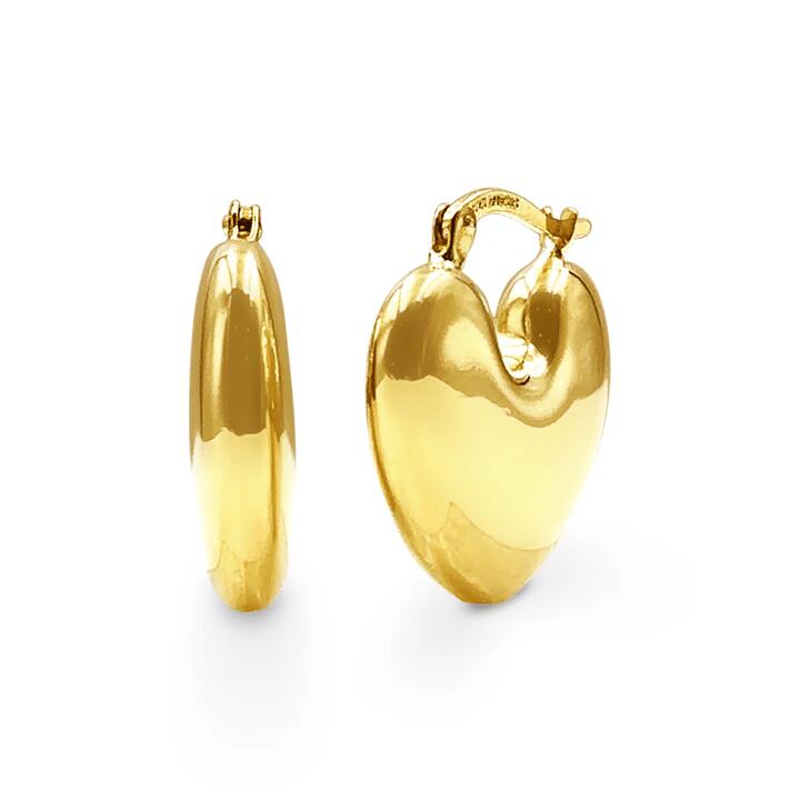 Image of Earrings. Productname: Bold Heart Huggie Earrings in 9kt Yellow Gold Silver Infused in Gold colour by brand - Bevilles