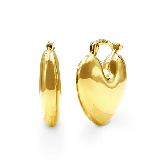 Image of Earrings. Productname: Bold Heart Huggie Earrings in 9kt Yellow Gold Silver Infused in Gold colour by brand - Bevilles