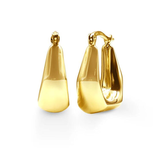 Image of Earrings. Productname: Angled Tapered Hoop Earrings in 9kt Yellow Bonded Gold in colour by brand - Bevilles