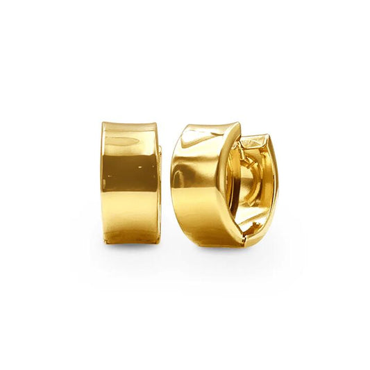 Image of Earrings. Productname: 9kt Yellow Gold Silver Infused Plain Huggies Earrings in Gold colour by brand - Bevilles