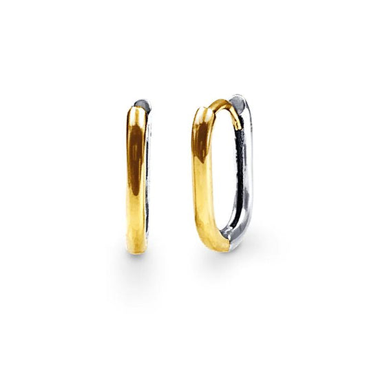 Image of Earrings. Productname: 9kt Yellow Gold Two Tone Fine Tube Square Sleeper Earrings in Gold colour by brand - Bevilles