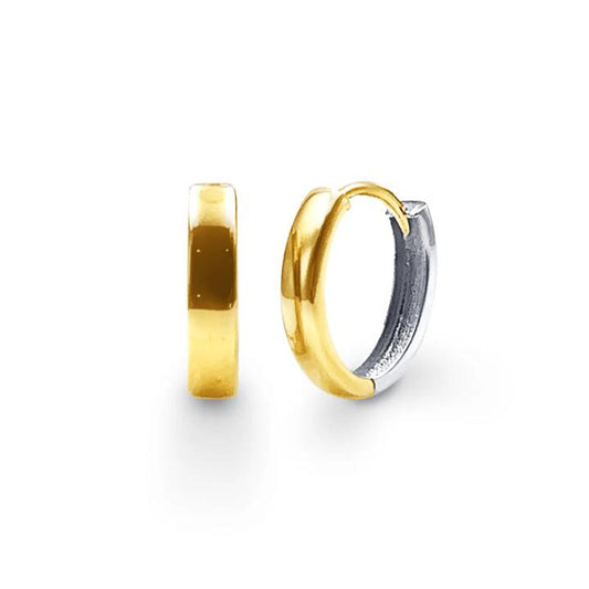 Image of Earrings. Productname: 9kt Yellow Gold Two Tone Oval Huggie Hoop Earrings in Gold colour by brand - Bevilles
