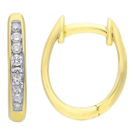 Image of Earrings. Productname: Hoop Channel Earrings with 0.20tw of Diamonds in 9kt Yellow Gold in Diamond colour by brand - Bevilles