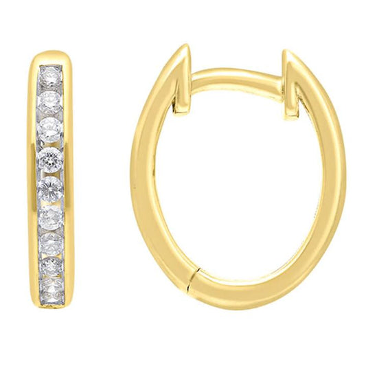 Image of Earrings. Productname: Hoop Channel Earrings with 1/4ct of Diamonds in 9kt Yellow Gold in Diamond colour by brand - Bevilles