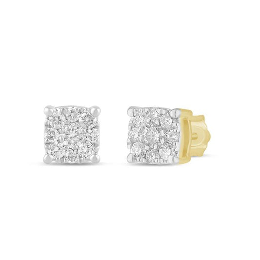 Image of Earrings. Productname: Composite Stud Earrings with 0.10tw of Diamonds in 9kt Yellow Gold in Diamond colour by brand - Bevilles