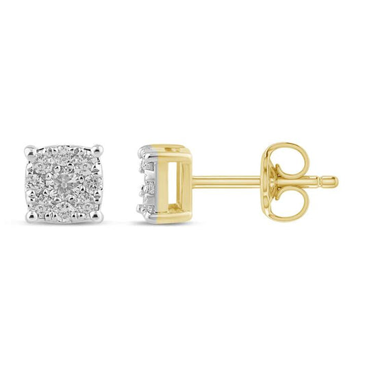 Image of Earrings. Productname: Composite Stud Earrings with 0.20tw of Diamonds in 9kt Yellow Gold in Diamond colour by brand - Bevilles