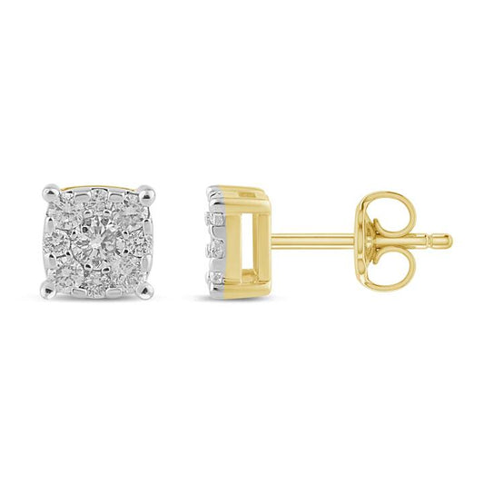 Image of Earrings. Productname: Composite Stud Earrings with 0.30tw of Diamonds in 9kt Yellow Gold in Diamond colour by brand - Bevilles