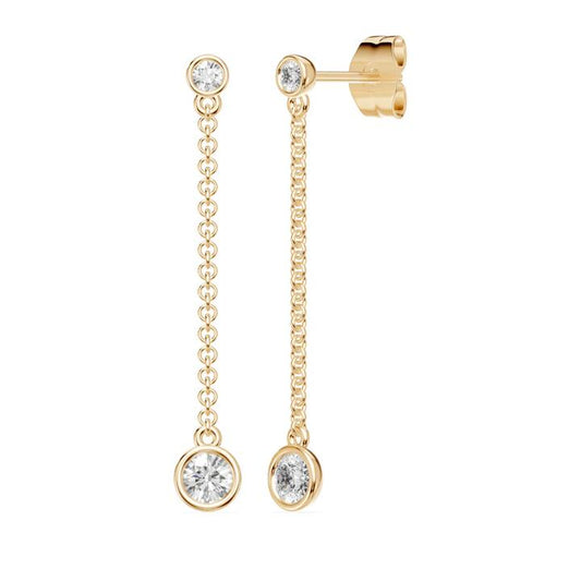Image of Earrings. Productname: Drop Bezel Stud Earrings with 1/2ct of Laboratory Grown Diamonds in 9kt Yellow Gold in Diamond colour by brand - Bevilles