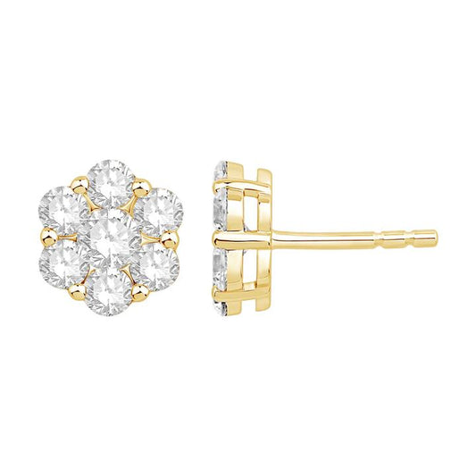 Image of Earrings. Productname: Flower Stud Earrings with 1.50tw of Laboratory-Grown Diamonds in 9kt Yellow Gold in colour by brand - Bevilles
