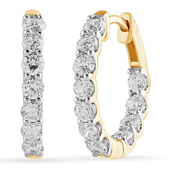 Image of Earrings. Product name - Inside Out Hoop Earrings with 1.50tw of Laboratory-Grown Diamonds in 9kt Yellow Gold in colour by brand - Bevilles