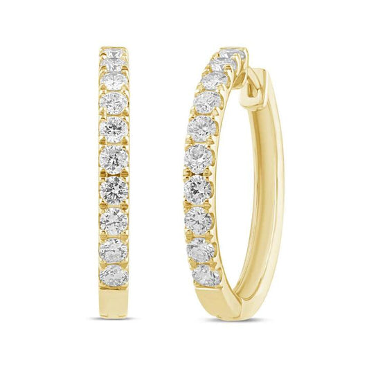 Image of Earrings. Product name - Hoop Earrings with 1.00tw of Laboratory-Grown Diamonds in 9kt Yellow Gold in colour by brand - Bevilles