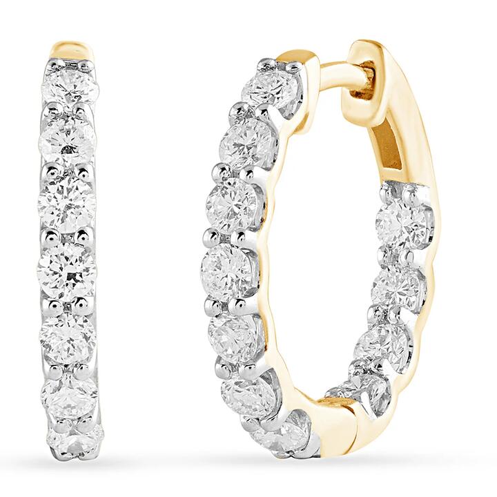 Image of Earrings. Product name - Inside Out Hoop Earrings with 1.00tw of Laboratory-Grown Diamonds in 9kt Yellow Gold in colour by brand - Bevilles