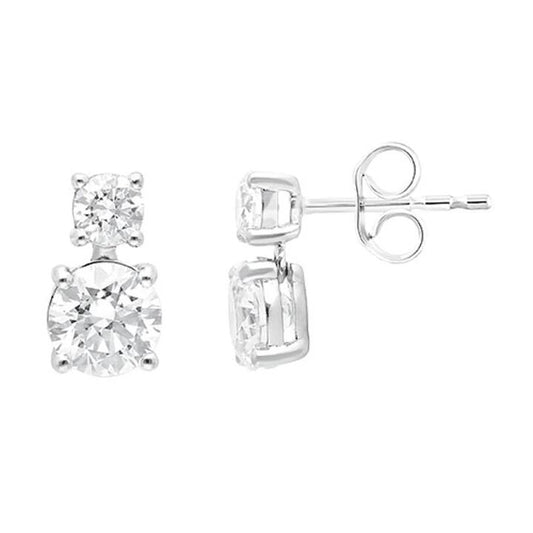Image of Earrings. Productname: Drop Stud Earrings with 1.50ct of Laboratory Grown Diamonds in 9kt White Gold in Diamond colour by brand - Bevilles