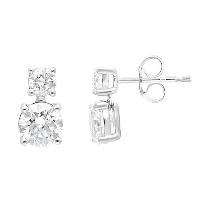 Image of Earrings. Product name - Drop Stud Earrings with 1.50tw of Laboratory-Grown Diamonds in 9kt White Gold in colour by brand - Bevilles