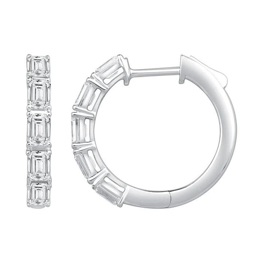 Image of Earrings. Product name - Emerald Cut Hoop Earrings with 2.00tw of Laboratory-Grown Diamonds in 9kt White Gold in colour by brand - Bevilles