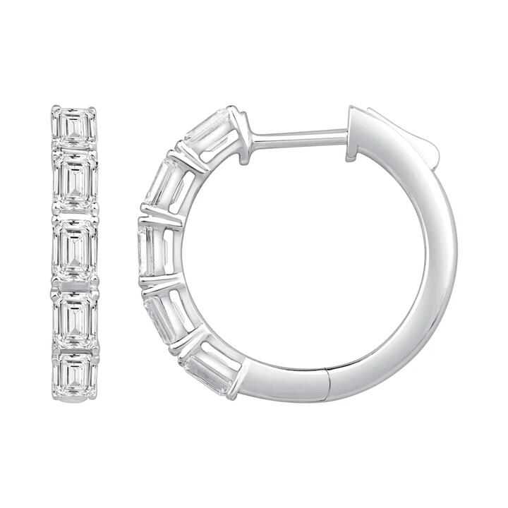 Image of Earrings. Product name - Emerald Cut Hoop Earrings with 2.00tw of Laboratory-Grown Diamonds in 9kt White Gold in colour by brand - Bevilles