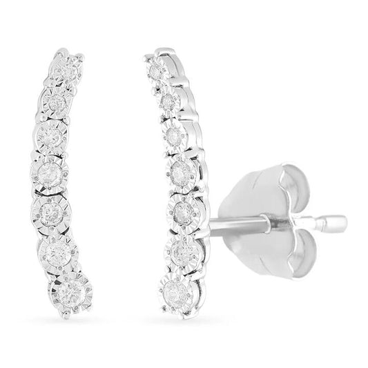 Image of Earrings. Productname: Climber Earrings with 0.10tw of Diamonds in Sterling Silver in Diamond colour by brand - Bevilles