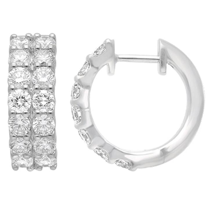 Image of Earrings. Product name - Double Row Hoop Earrings with 2.00tw of Laboratory-Grown Diamonds in Sterling Silver and Platinum in colour by brand - Bevilles