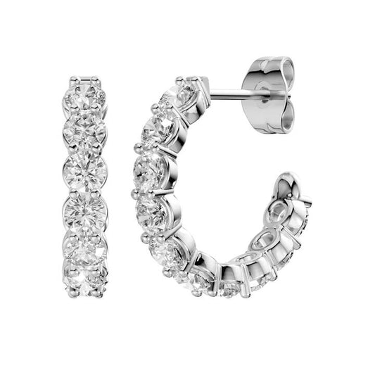 Image of Earrings. Product name - J Hoop Stud Earrings with 3.00tw of Laboratory-Grown Diamonds in Sterling Silver and Platinum in colour by brand - Bevilles