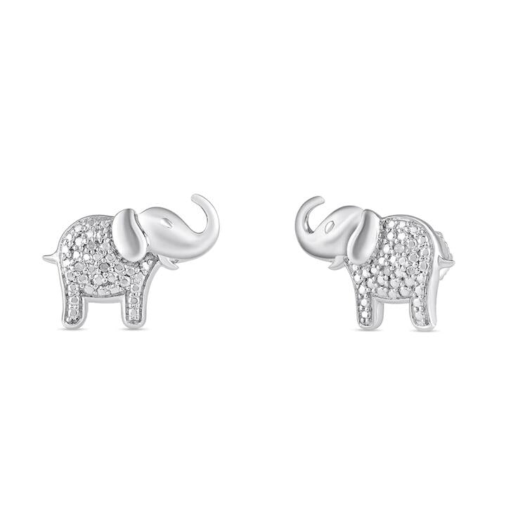 Image of Earrings. Productname: Diamond Set Elephant Stud Earrings in Sterling Silver in Diamond colour by brand - Bevilles