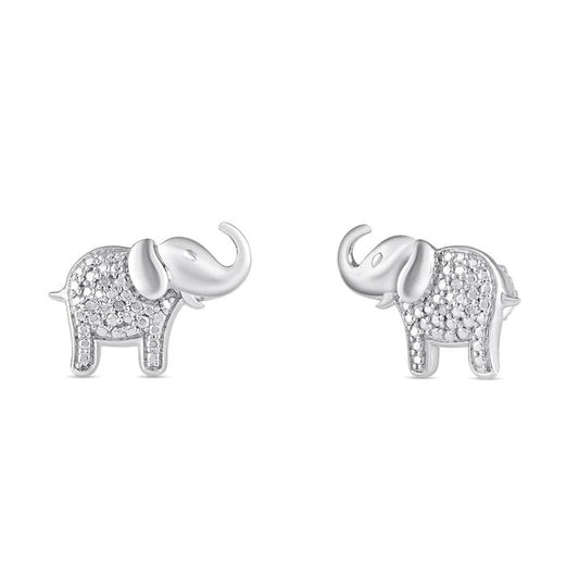Image of Earrings. Productname: Diamond Set Elephant Stud Earrings in Sterling Silver in Diamond colour by brand - Bevilles