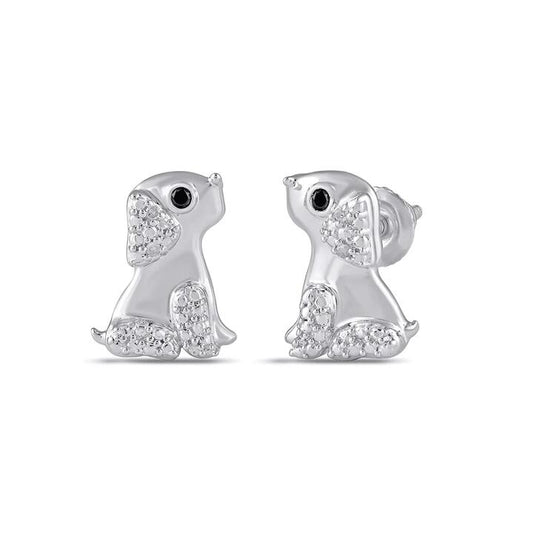 Image of Earrings. Productname: Diamond Set Dog Stud Earrings in Sterling Silver in Diamond colour by brand - Bevilles