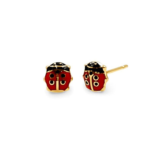 Image of Earrings. Productname: Ladybug Mini Stud Earrings in 9kt Yellow Gold in Gold colour by brand - Bevilles