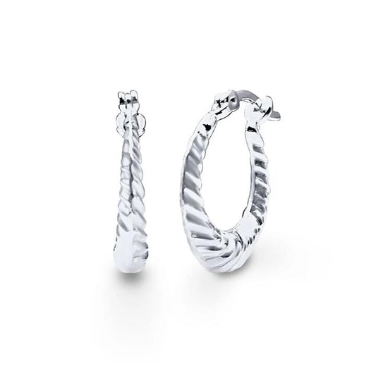 Image of Earrings. Productname: Croissant Hoop Earrings in Sterling Silver in Silver colour by brand - Bevilles