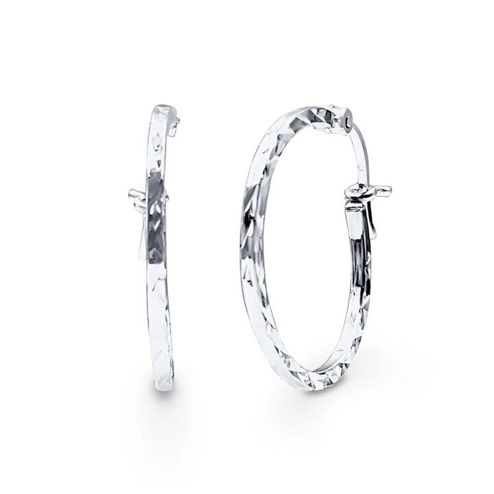 Image of Earrings. Productname: Diamond Cut Hoop Earrings in Sterling Silver in Silver colour by brand - Bevilles