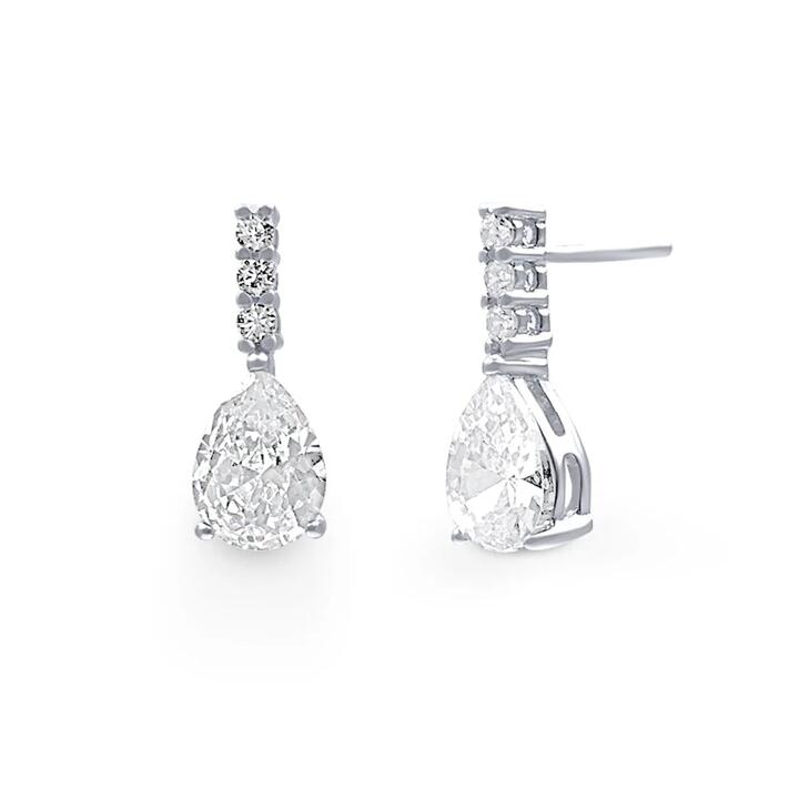 Image of Earrings. Productname: Drop Stud Earrings with Cubic Zirconia in Sterling Silver in Silver colour by brand - Bevilles