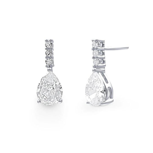 Image of Earrings. Productname: Drop Stud Earrings with Cubic Zirconia in Sterling Silver in Silver colour by brand - Bevilles