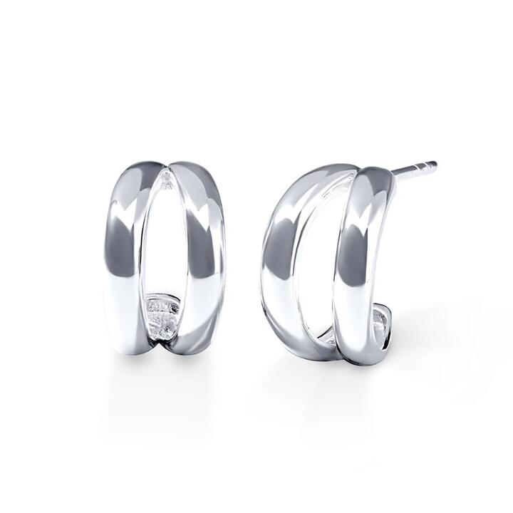 Image of Earrings. Productname: Double Open Crescent Stud Earrings in Sterling Silver in Silver colour by brand - Bevilles