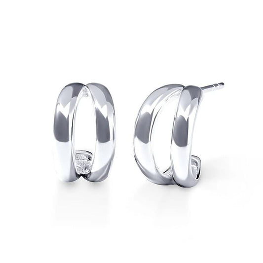 Image of Earrings. Productname: Double Open Crescent Stud Earrings in Sterling Silver in Silver colour by brand - Bevilles