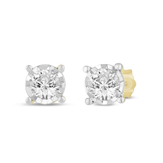 Image of Earrings. Productname: Solitaire Miracle Stud Earrings with 0.15ct of Diamonds in 9kt Yellow Gold in Diamond colour by brand - Bevilles