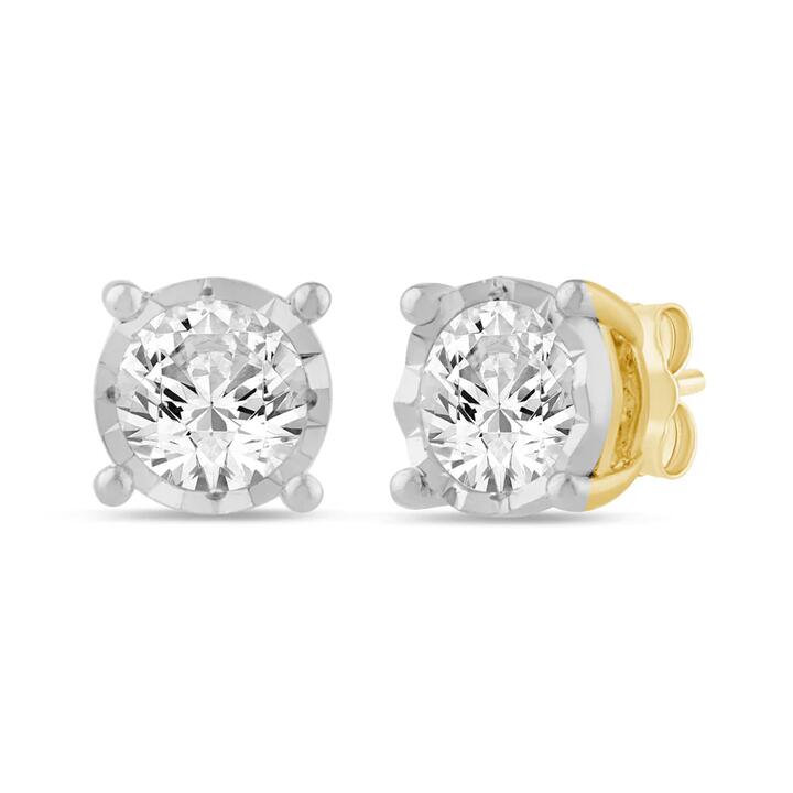 Image of Earrings. Product name - Solitaire Miracle Stud Earrings with 0.25tw of Diamonds in 9kt Yellow Gold in colour by brand - Bevilles