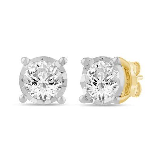 Image of Earrings. Productname: Solitaire Miracle Stud Earrings with 0.25tw of Diamonds in 9kt Yellow Gold in Diamond colour by brand - Bevilles
