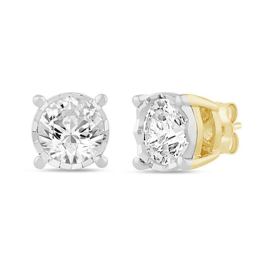 Image of Earrings. Productname: Solitaire Miracle Stud Earrings with 0.40ct of Diamonds in 9kt Yellow Gold in Diamond colour by brand - Bevilles