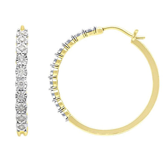 Image of Earrings. Productname: Miracle Hoop Earrings with 0.10tw of Diamonds in 9kt Yellow Gold in colour by brand - Bevilles