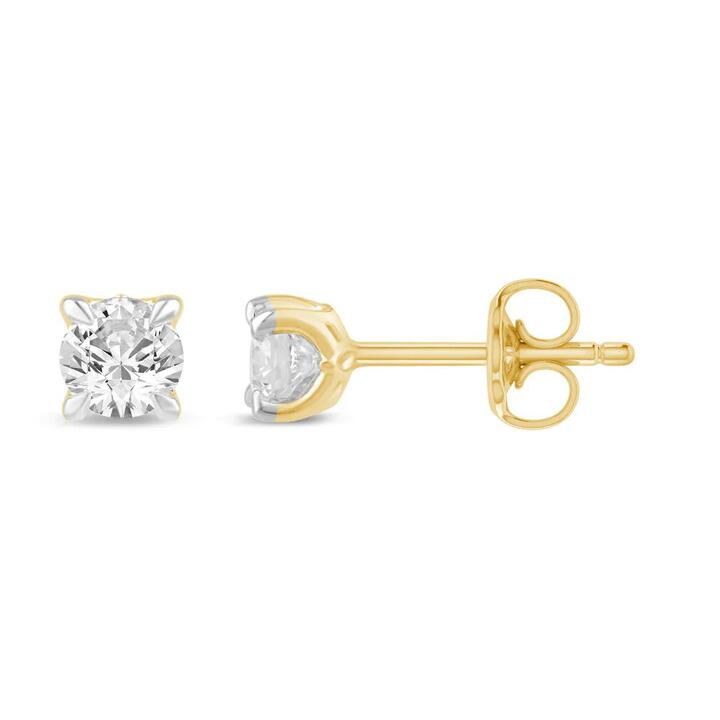Image of Earrings. Productname: Solitaire Stud Earrings with 0.33tw of Laboratory-Grown Diamonds in 9kt Yellow Gold in Diamond colour by brand - Bevilles