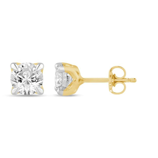 Image of Earrings. Productname: Solitaire Stud Earrings with 0.50tw of Laboratory-Grown Diamonds in 9kt Yellow Gold in colour by brand - Bevilles