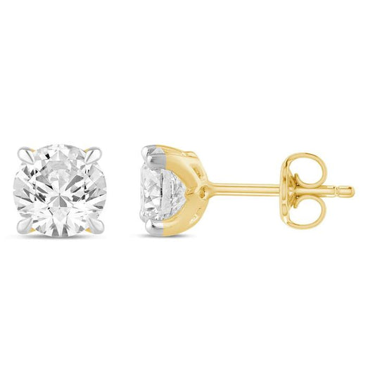 Image of Earrings. Productname: Solitaire Stud Earrings with 1.00ct of Laboratory Grown Diamonds in 9kt Yellow Gold in Diamond colour by brand - Bevilles