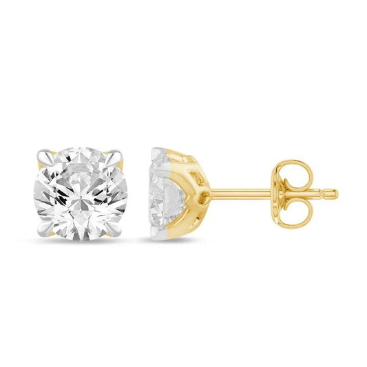 Image of Earrings. Productname: Solitaire Stud Earrings with 1.50tw of Laboratory-Grown Diamonds in 9kt Yellow Gold in colour by brand - Bevilles