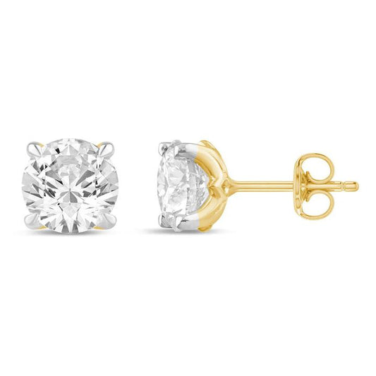 Image of Earrings. Productname: Solitaire Stud Earrings with 2.00ct of Laboratory Grown Diamonds in 9kt Yellow Gold in Diamond colour by brand - Bevilles