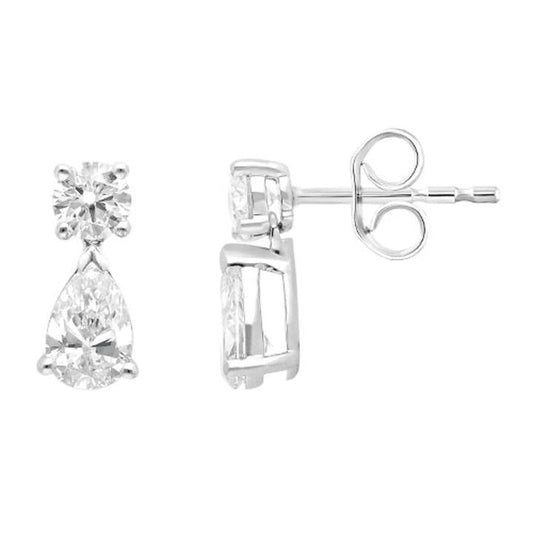 Image of Earrings. Productname: Pear Drop Stud Earrings with 1.50ct of Laboratory Grown Diamonds in 9kt White Gold in Diamond colour by brand - Bevilles