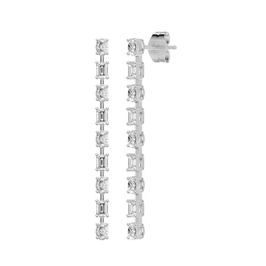 Image of Earrings. Productname: Oval and Emerald Cut Drop Stud Earrings with 1.50ct of Laboratory Grown Diamonds in Platinum and Sterling Silver in Diamond colour by brand - Bevilles