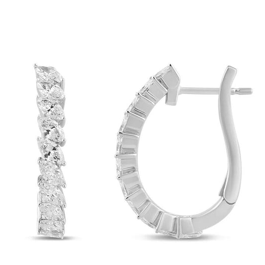 Image of Earrings. Product name - Marquees Hoop Earrings with 1.50tw of Laboratory-Grown Diamonds in Sterling Silver and Platinum in colour by brand - Bevilles