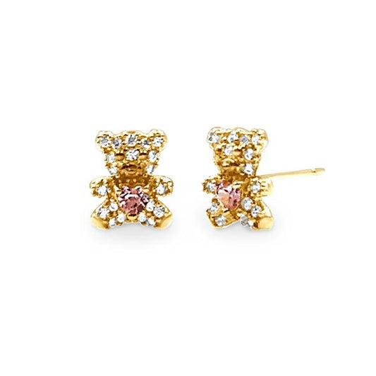 Image of Earrings. Productname: Mini Teddy Stud Earrings with Cubic Zirconia in 9kt Yellow Gold in Gold colour by brand - Bevilles