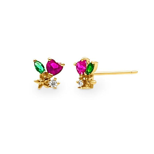 Image of Earrings. Productname: Mini Whimsical Heart Stud Earrings with Cubic Zirconia in 9kt Yellow Gold in Gold colour by brand - Bevilles