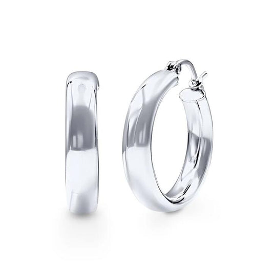 Image of Earrings. Product name - 20mm Half Round Hoop Earrings in Sterling Silver in colour by brand - Bevilles