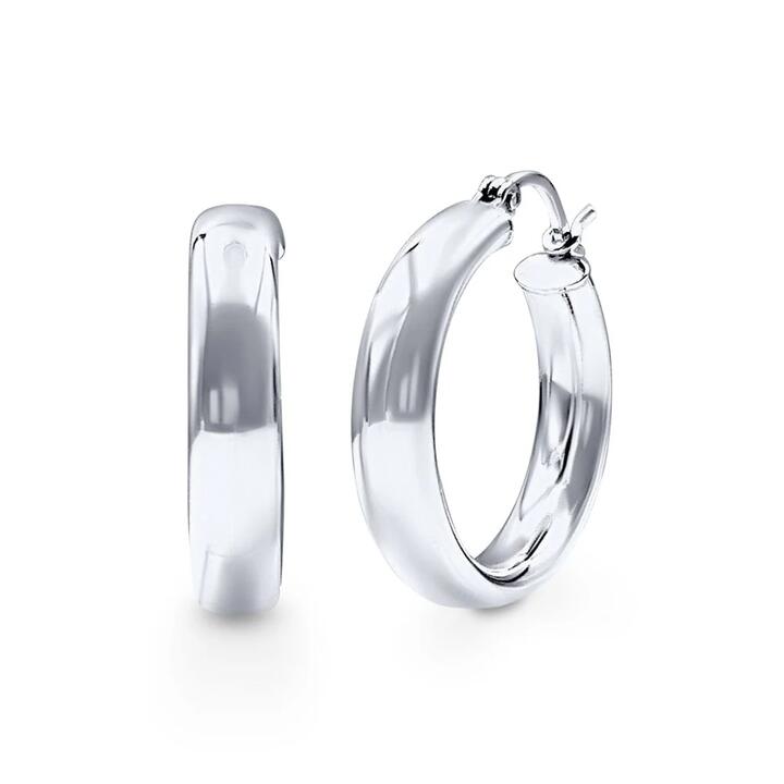 Image of Earrings. Productname: 20mm Half Round Hoop Earrrings in Sterling Silver in Silver colour by brand - Bevilles